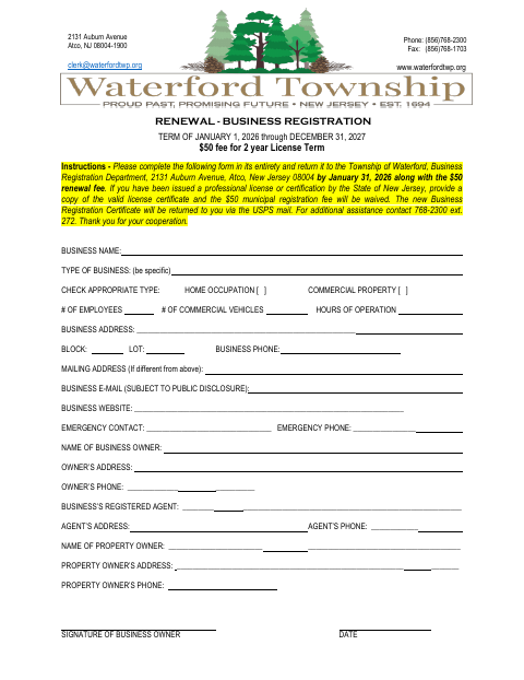 First page of the Business Registration Renewal