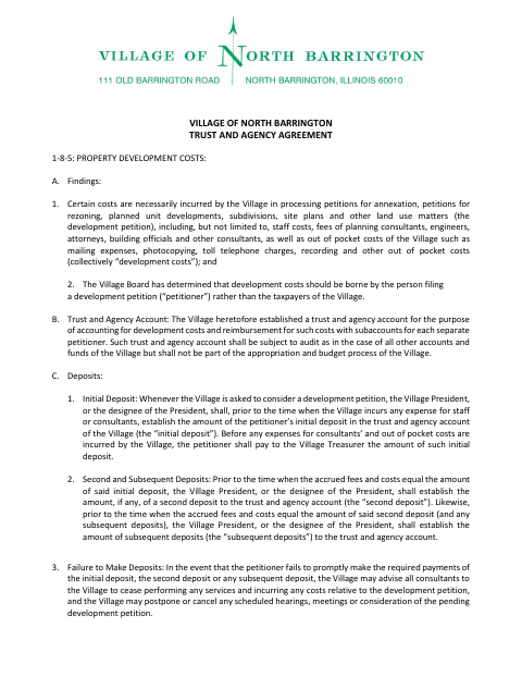 First page of the Trust and Agency Agreement