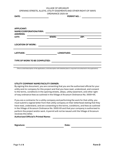 First page of the Right of Way Permit