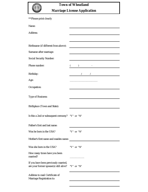 First page of the Marriage License Application