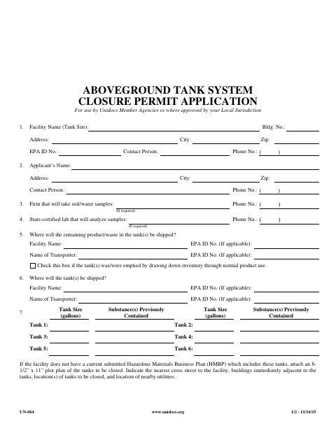 First page of the Aboveground Tank System Closure Permit Application
