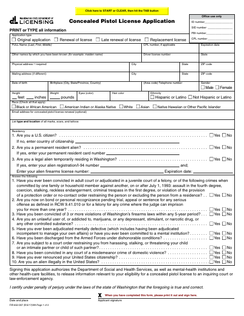 First page of the Concealed Pistol License Application