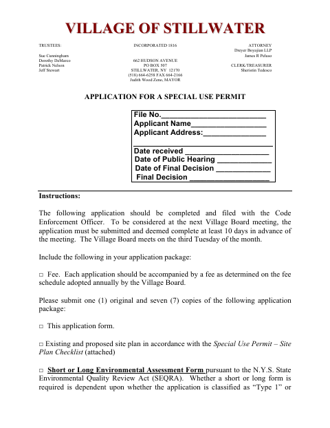 First page of the Application for a Special Use Permit