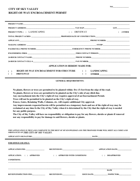 First page of the Right-of-Way Encroachment Permit