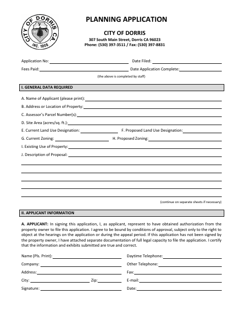 First page of the Planning Application