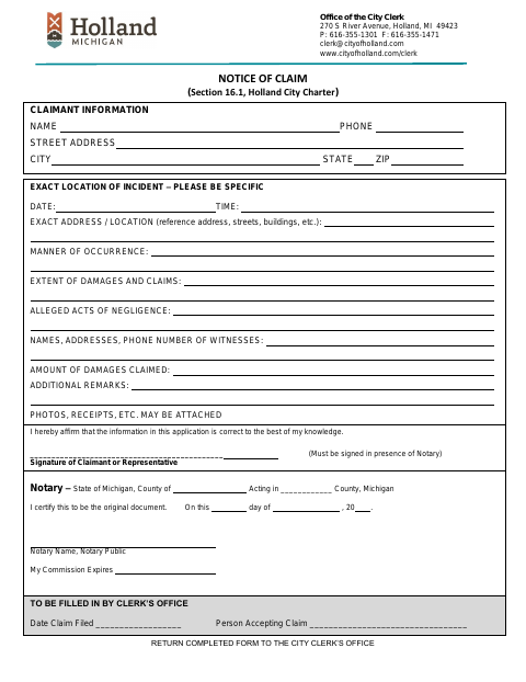 First page of the Notice of Claim for Injuries