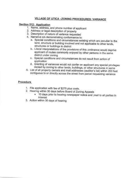 First page of the Zoning Variance Application