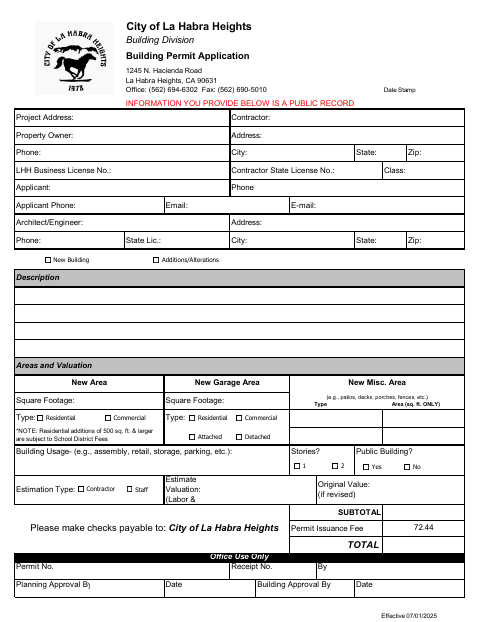 First page of the Building Permit Application
