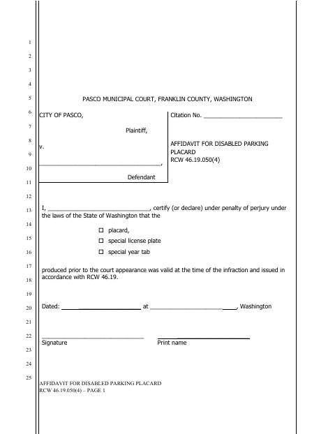 First page of the Affidavit for Disabled Parking Placard