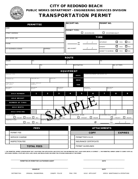 First page of the Transportation Permit