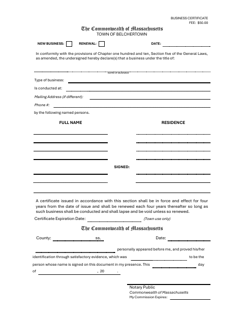 First page of the Business Certificate Registration