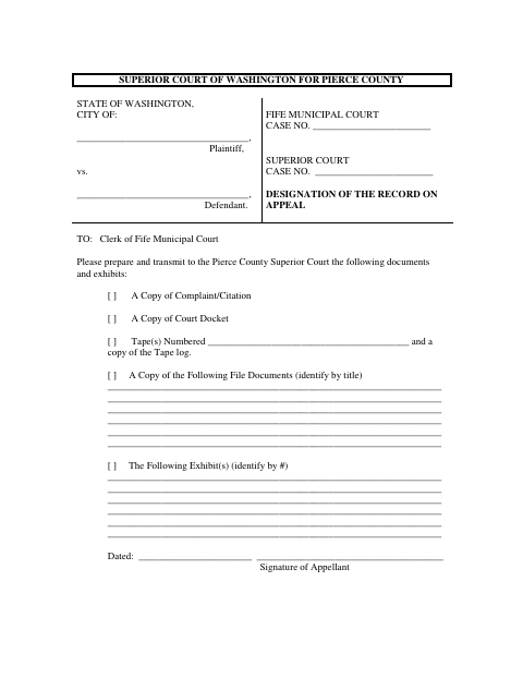 First page of the Designation of the Record on Appeal