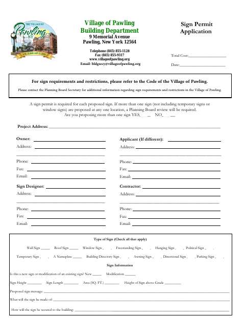 First page of the Sign Permit Application