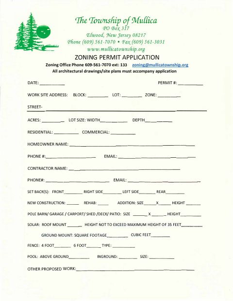 First page of the Zoning Permit Application