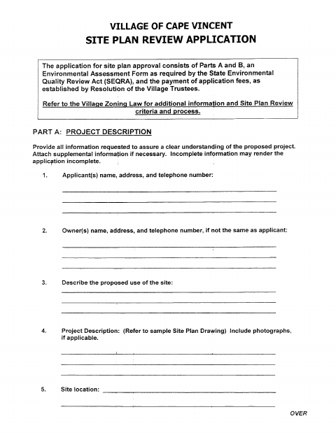 First page of the Site Plan Review Application
