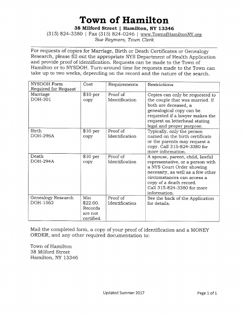 First page of the Birth Certificate Copy Request