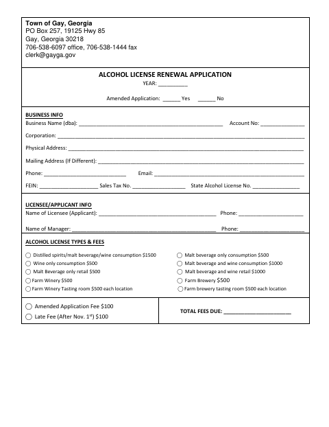 First page of the Alcohol License Renewal Application