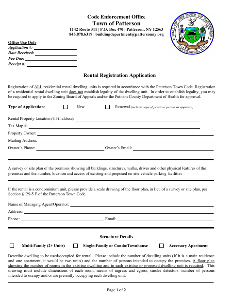 First page of the Rental Registration Application