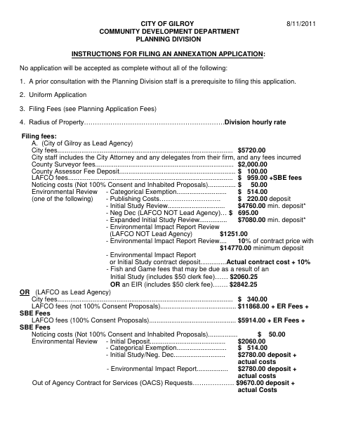 First page of the Annexation Application