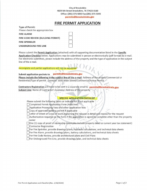 First page of the Fire Permit Application