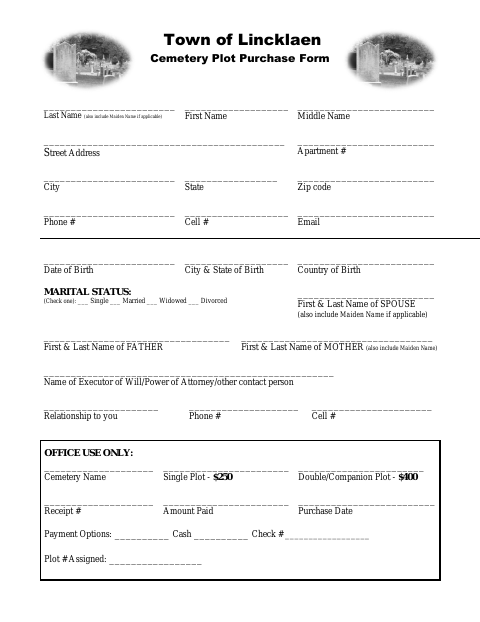 First page of the Cemetery Plot Purchase Form
