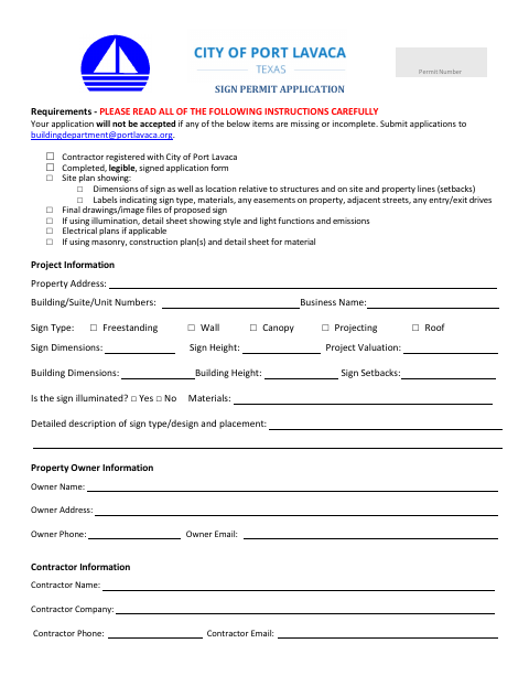 First page of the Sign Permit Application