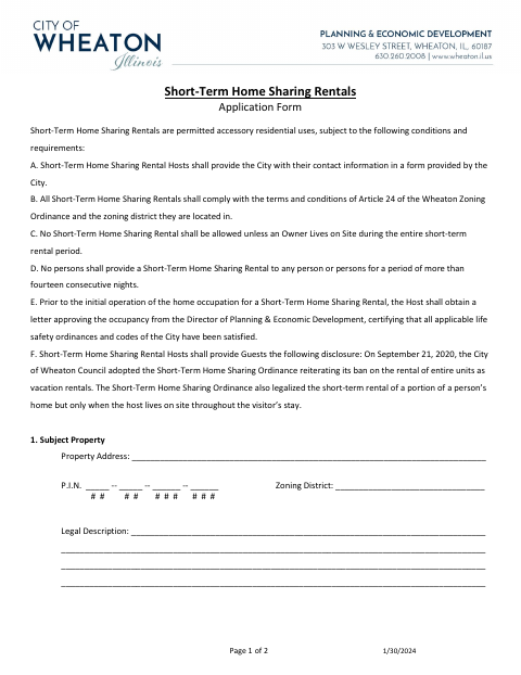 First page of the Short-Term Home Sharing Rentals Application