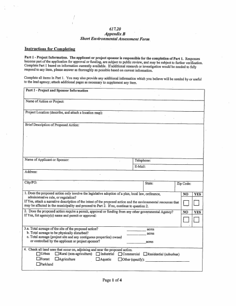 First page of the Short Environmental Assessment Form