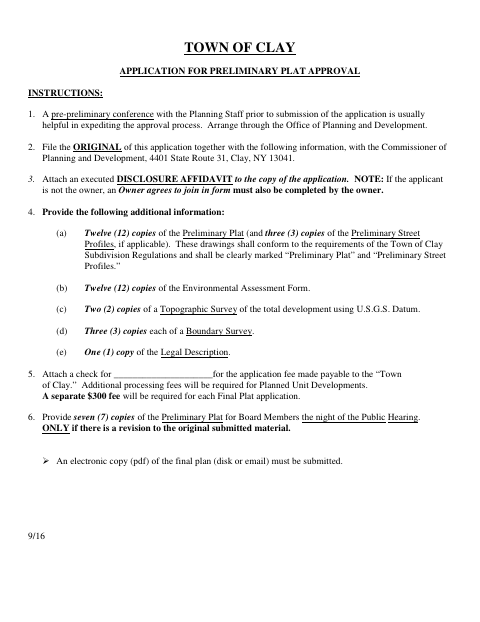 First page of the Preliminary Plat Approval Disclosure Affidavit