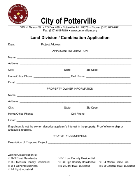First page of the Land Division / Combination Application