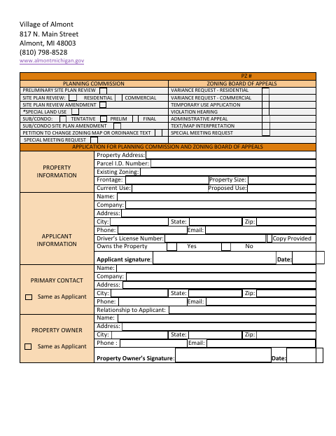 First page of the Planning & Zoning Application