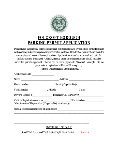 First page of the Parking Permit Application