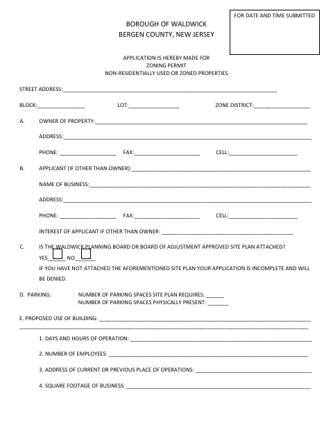 First page of the Nonresidential Zoning Permit Application