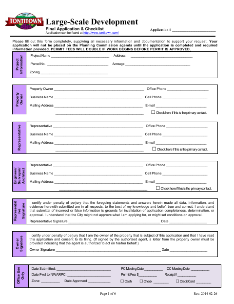 First page of the Large-Scale Development Final Application & Checklist