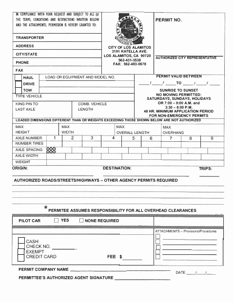 First page of the Wide Load Transportation Permit