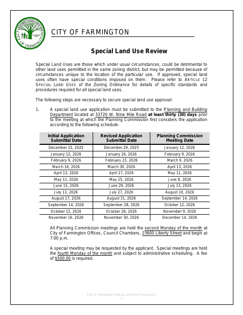 First page of the Special Land Use Application