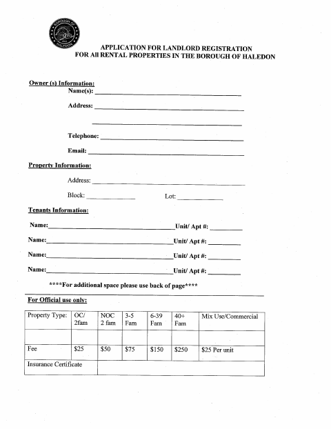 First page of the Landlord Registration Form