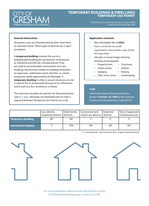 First page of the Temporary Use Permit for Buildings and Dwellings