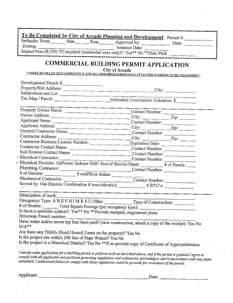 First page of the Commercial Building Permit Application
