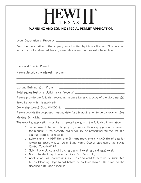 First page of the Planning and Zoning Special Permit Application