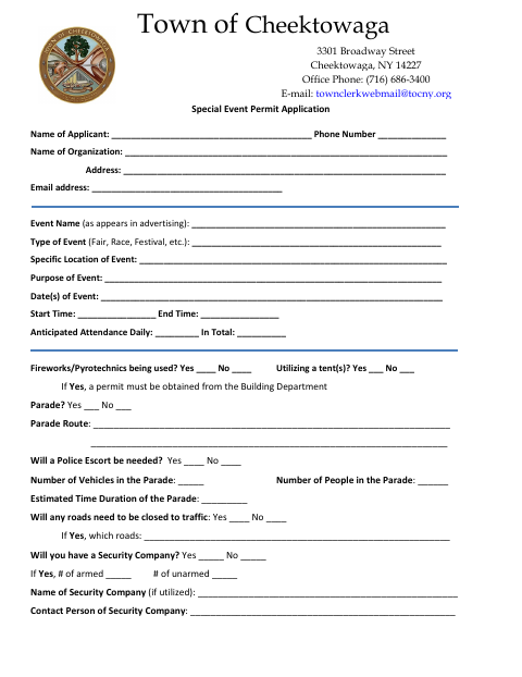 First page of the Special Event Permit Application