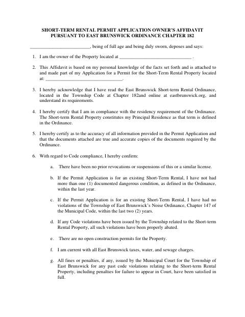 First page of the Short-Term Rental Permit Affidavits