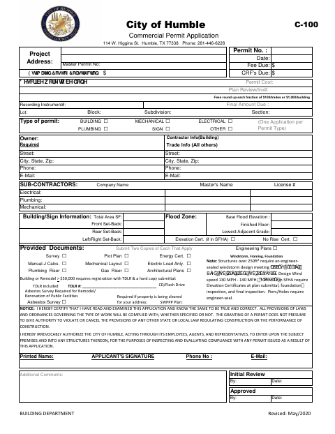 First page of the Commercial Permit Application