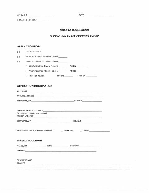 First page of the Planning Board Application
