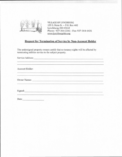 First page of the Request for Termination of Service by Non-Account Holder