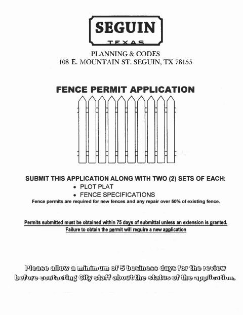 First page of the Fence Permit Application