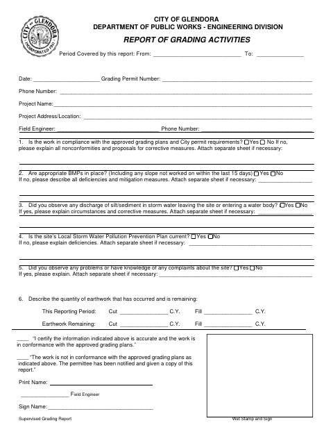 First page of the Supervised Grading Report Civil Engineer