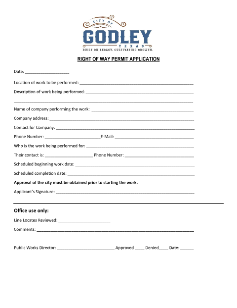 First page of the Right-of-Way Permit Application