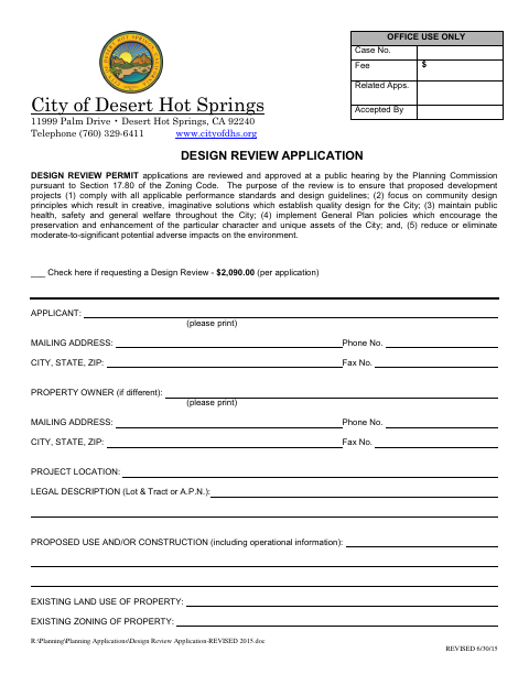 First page of the Design Review Application