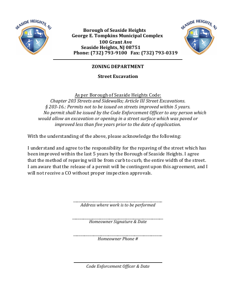 First page of the Repaving Release Form